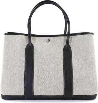 Herm&egrave;s Black Gray Toile H Leather Handbag Tote Bag (Pre-Owned)