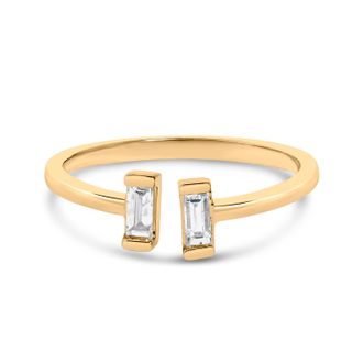 House of Brilliance 14K Yellow Gold Plated Sterling Silver 1/5 Cttw Baguette Diamond Open Band Ring