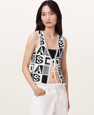AllSaints Cotton Florence Crochet Waistcoat, Size: M