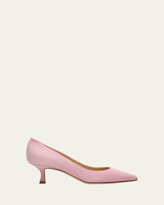 Manolo Blahnik Srila Suede Kitten Heel Pumps