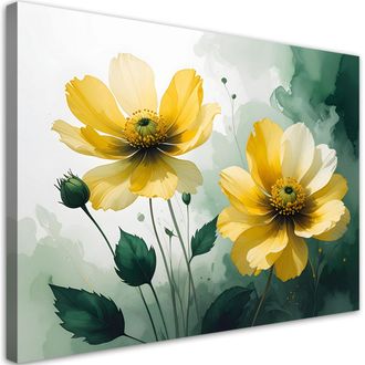Feeby Cuadro En Lienzo Flores Amarillas Soleadas En Una Composici&oacute;n Natural 100x70