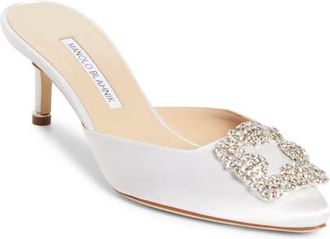 Manolo Blahnik Hangisimu Mule Pump in White at Nordstrom, Size 11.5Us