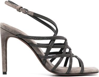 Brunello Cucinelli 110mm heeled suede sandals - women - Rubber/Calf Leather/Calf Leather/Calf Leather - 37 1/2 - Grey