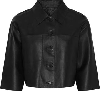 Notyz Giacca in pelle con maniche a 3/4 e chiusura a bottoni - - Jackets - Donna - Nero - S