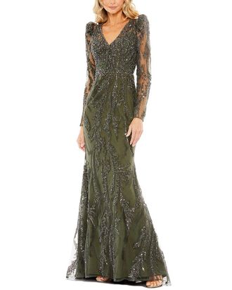 Mac Duggal Embellished Puff Sleeve A-Line Gown