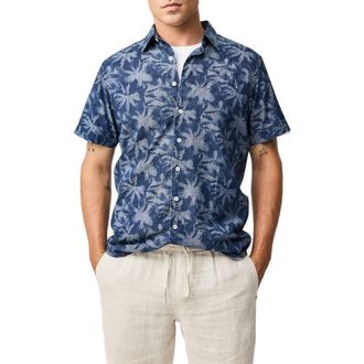 Rodd & Gunn Arthurs Pass Palm Print Short Sleeve Button-Up Shirt in Cobalt at Nordstrom, Size Xx-Large