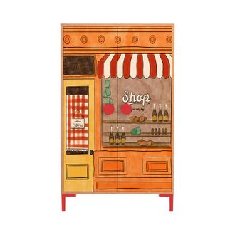 Really Nice Things Armario de 2 puertas color roble con impresi&oacute;n de tienda