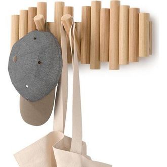 OEM Perchero De Pared Con 5 Ganchos, De Madera Natural, 37,1 X 16,5 X 4,4 Cm