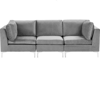 Beliani Sof&aacute; 3 Plazas De Terciopelo Gris Asiento Patas Metal Glamour Evja