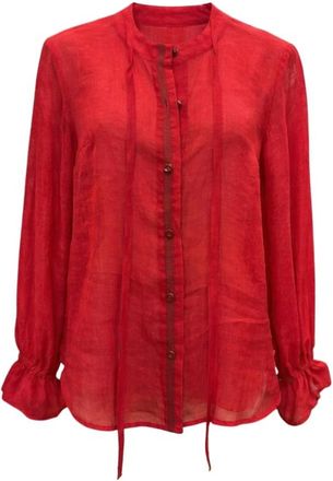 Maliparmi Linnen Shirt met Elastische Manchetten - Dames - Overhemden - Rood - 2XL - Linnen - Overhemden