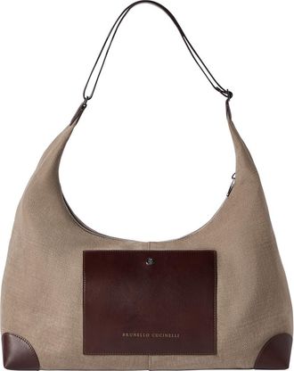 Brunello Cucinelli Water-resistant canvas and burnished calfskin messenger bag in Leather at Nordstrom