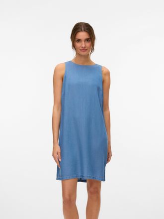 Vero Moda Maxikleid VERO MODA VMFLEUR SL SHORT TENCEL DRESS GA, Damen, Gr. M, N-Gr, blau (medium blau denim), Web, Obermaterial: 100% Lyocell, unifarben, regula