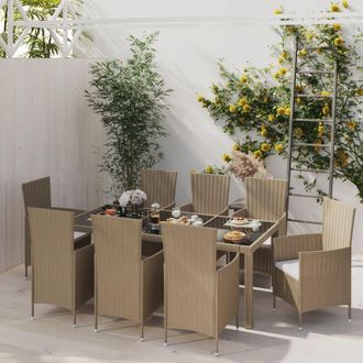 vidaXL Set De Comedor De Jard&iacute;n 9 Pzas Y Cojines Rat&aacute;n Sint&eacute;tico Beige Vidaxl