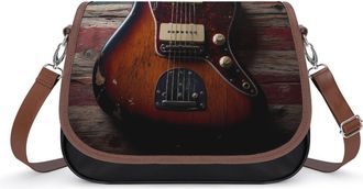 Generic Guitar Wooden U.S. Flag Small Womens Crossbody Bags Shoulder Handbag with Adjustable Strap for Travel