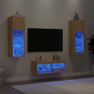 vidaXL Vidaxl - Muebles De Tv De Pared Con Luces Led 4 Piezas Roble Sonoma