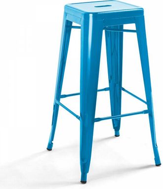 Oviala Oviala - Taburete de bar de metal brillante azul