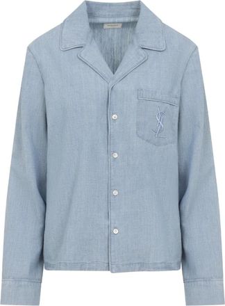 Saint Laurent Camisa Cassandre - Blouses & Shirts - Mujer - Azul - M
