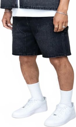 EPTM. Double Knee Denim Shorts In Black Wash