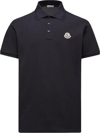 Moncler Tops, Heren, Blauw, S, Katoen, Logo Patch Polo Shirt