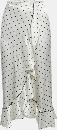 Ganni Ganni White Polka Dots Print Satin Ruffled Midi
