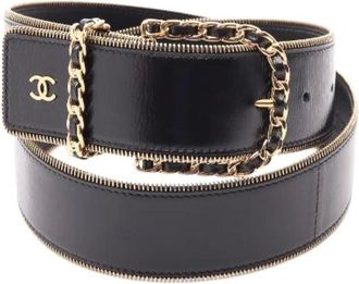 Chanel Pre-owned Coco Mark Leather Belt - female - Chanel Vintage - Vintage Belts - Black - ONE SIZE - Pre-owned