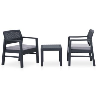 vidaXL Set De Muebles De Jard&iacute;n 3 Piezas Con Cojines Pl&aacute;stico Gris Vidaxl