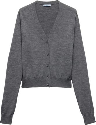 Prada Grijze V-hals trui met logo - Dames - Vesten - Grijs - M - Truien & Vesten
