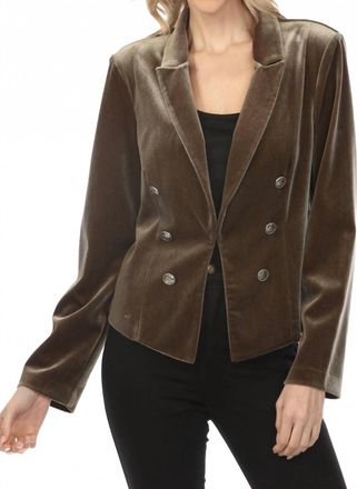 Joseph Ribkoff Double-Breasted Velvet Blazer Jacket In Khaki