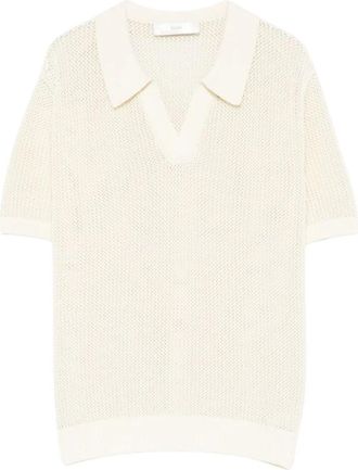 Dunst Katoen en Linnen Opengewerkte Gebreide Poloshirt - Dames - Polos - Beige - XS - Katoen - Tops