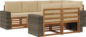 vidaXL Conjunto De Sof&aacute;s De Exterior 7 Uds. Natural Y Beige Poli&eacute;ster Vidaxl