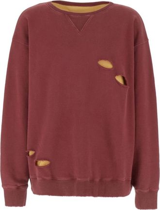 Maison Margiela Distressed Layered Cotton Sweatshirt - Heren - Sweatshirts - Rood - XS - Katoen - Hoodies & sweatvesten