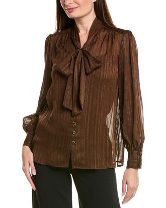 Tahari by ASL Satin Stripe Long Sleeve Top