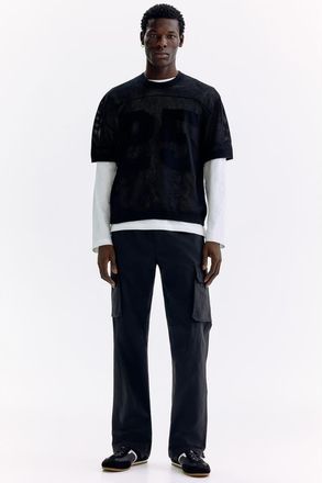 H&M Regular Fit Nylon Cargo Trousers in Black at Nordstrom, Size Xx-Large