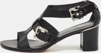 Stuart Weitzman Black Leather Buckle Detail Sandals