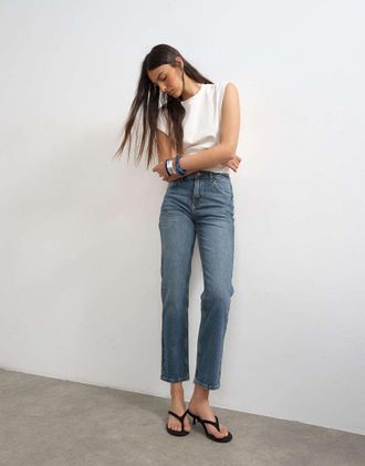 Topshop Orson - Jeans dritti comfort a vita medio alta blu scuro
