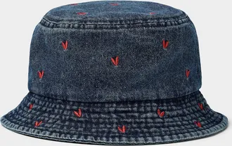 Simons Womens Embroidered mini-heart denim bucket hat