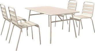 Vente-Unique Mesa y sillas de jard&iacute;n de metal - una mesa de 160 cm y 4 sillas apilables - Beige - MIRMANDE de MYLIA