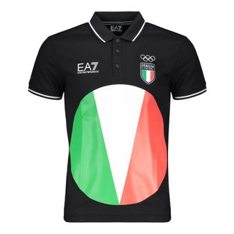 Emporio Armani Polo met contrasterende details - Heren - Tops - Blauw - Maat: XL Poliester