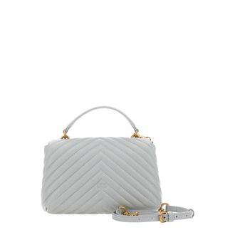 Pinko Grey Shoulder Bag With Adjustable And Removable Shoulder Strap And Love Birds Plaque On The Front In Leather Woman