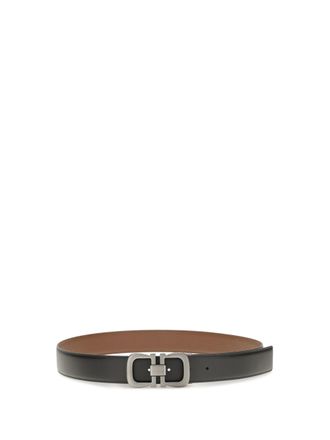 Ferragamo Reversible Leather with Logo Buckle Belt - Black