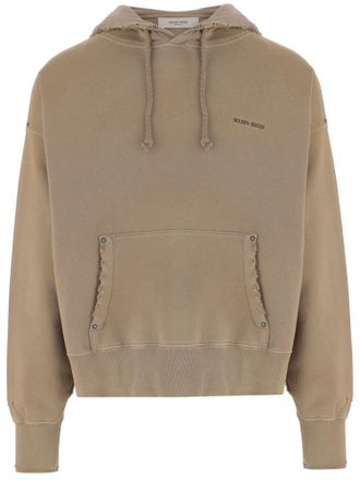 Golden Goose Dark Beige Logo Hooded Cotton Sweatshirt