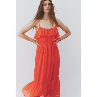 H&M Flounced Strappy Dress in Red at Nordstrom, Size Xx-Small