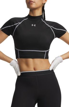 Under Armour HeatGear Elite Mock Neck Performance Crop Top in 008 Ultimate Black at Nordstrom, Size Xx-Large