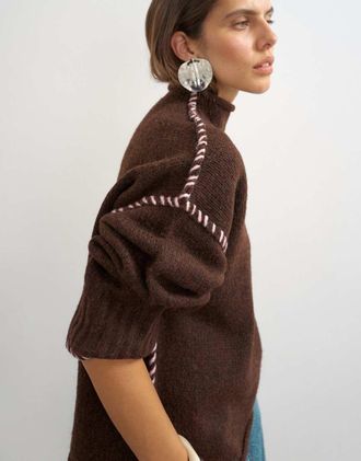 Topshop maglione lavorato a maglia con bordo arrotolato e punto sopraggitto in pecan-Verde