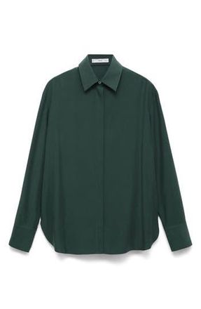Mango Relaxed Fit Button-Up Shirt in Green at Nordstrom Rack, Size 8