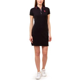 U.S.Polo Association U. S. Polo Assn. Tipped Polo Dress Women Black Short Sleeve Active GBO1793