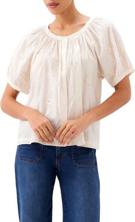 Karen Kane Floral Embroidered Button-Up Peasant Top in Natural at Nordstrom, Size X-Small