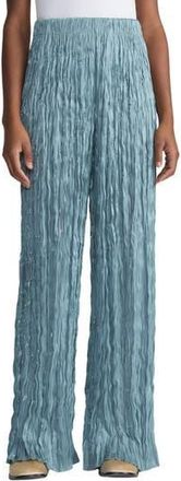 Lafayette 148 New York Parkside Pliss&eacute; Satin Wide Leg Pants in Lagoon Green at Nordstrom Rack, Size X-Small
