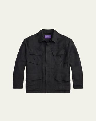 Ralph Lauren Purple Label Mens Silk and Linen Flap-Pocket Field Jacket