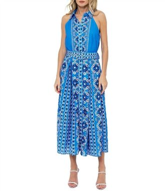 Ciebon Leena Printed Halter Midi Dress In Blue Multi